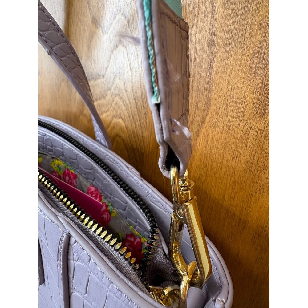 Lilac Faux Croc Tote Bag Purse Floral Lining Rainbow Strap Fairy Mermaid Easter - Picture 9 of 16